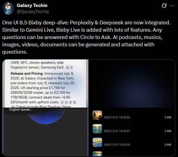 Galaxy Techie vaza integração Bixby Perplexity Galaxy Techie vaza como Bixby funciona com Perplexity AI