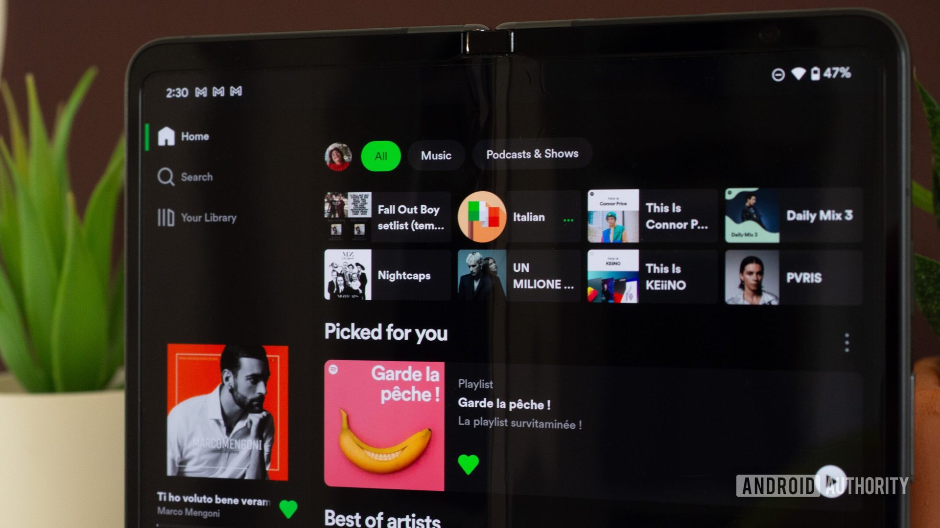 exibição interna do google pixel fold spotify