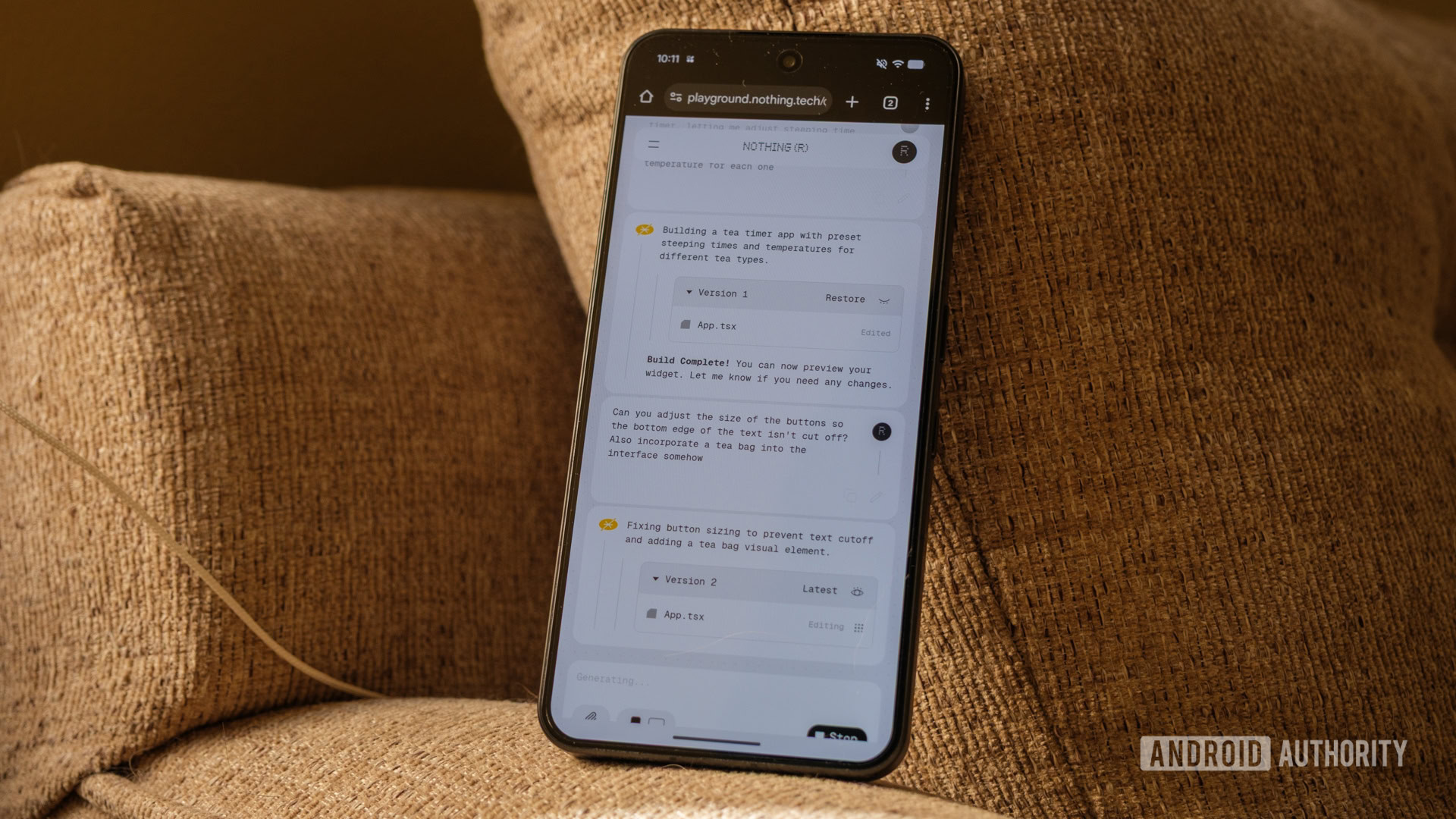 Interface de prompt do Nothing Essential App Builder