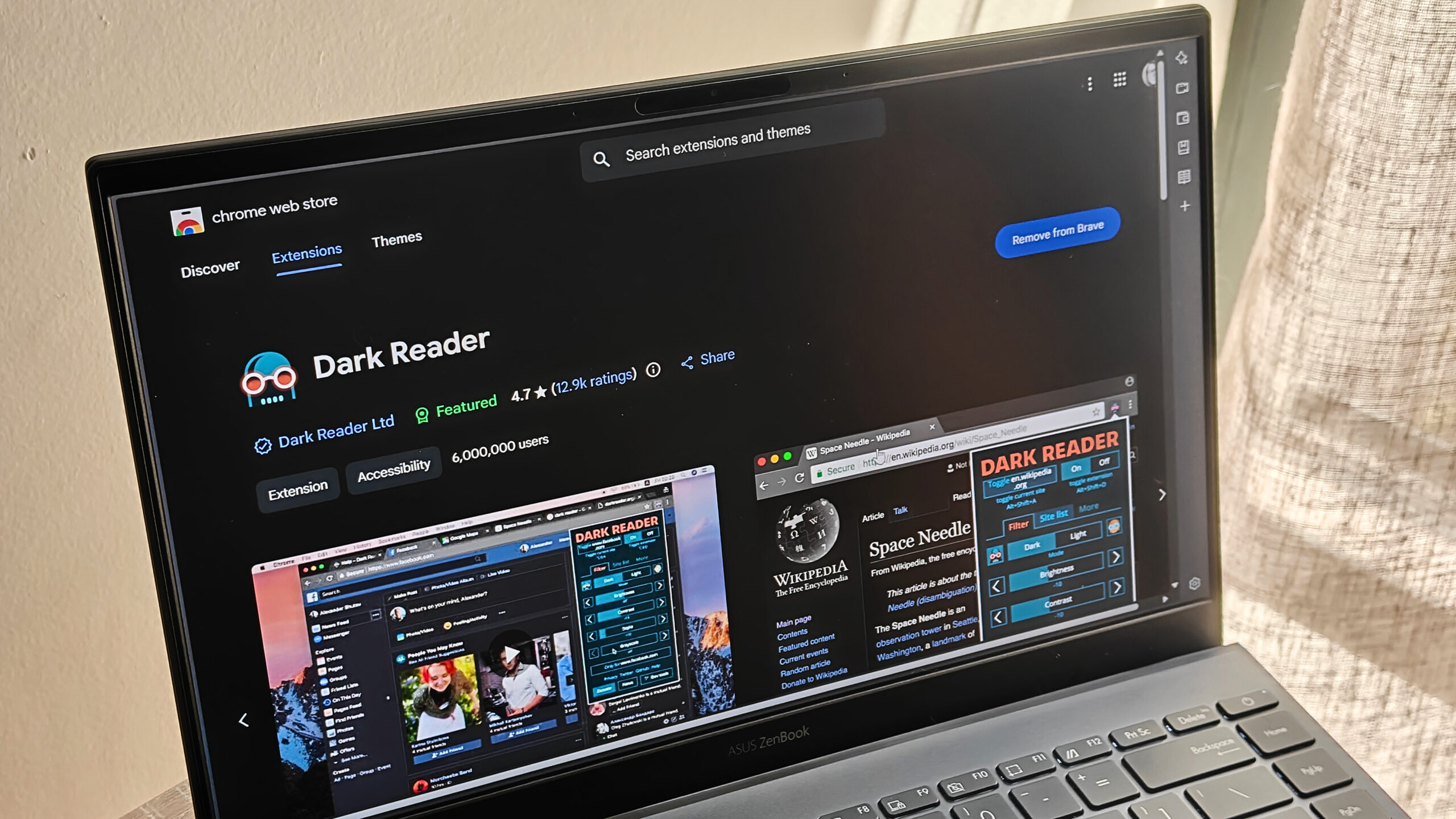 a página do dark reader na Chrome Web Store