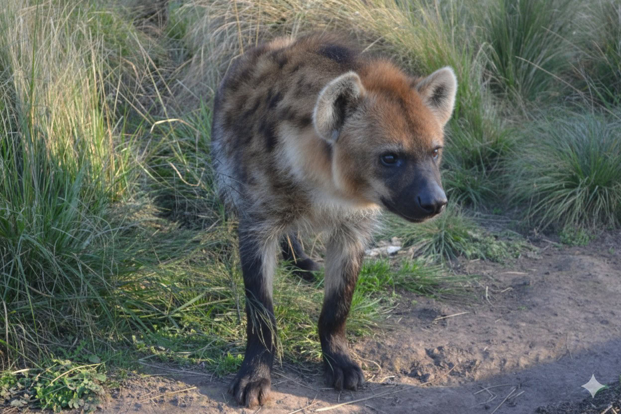 imagem gerada por gêmeos com cerca removida na frente da hiena