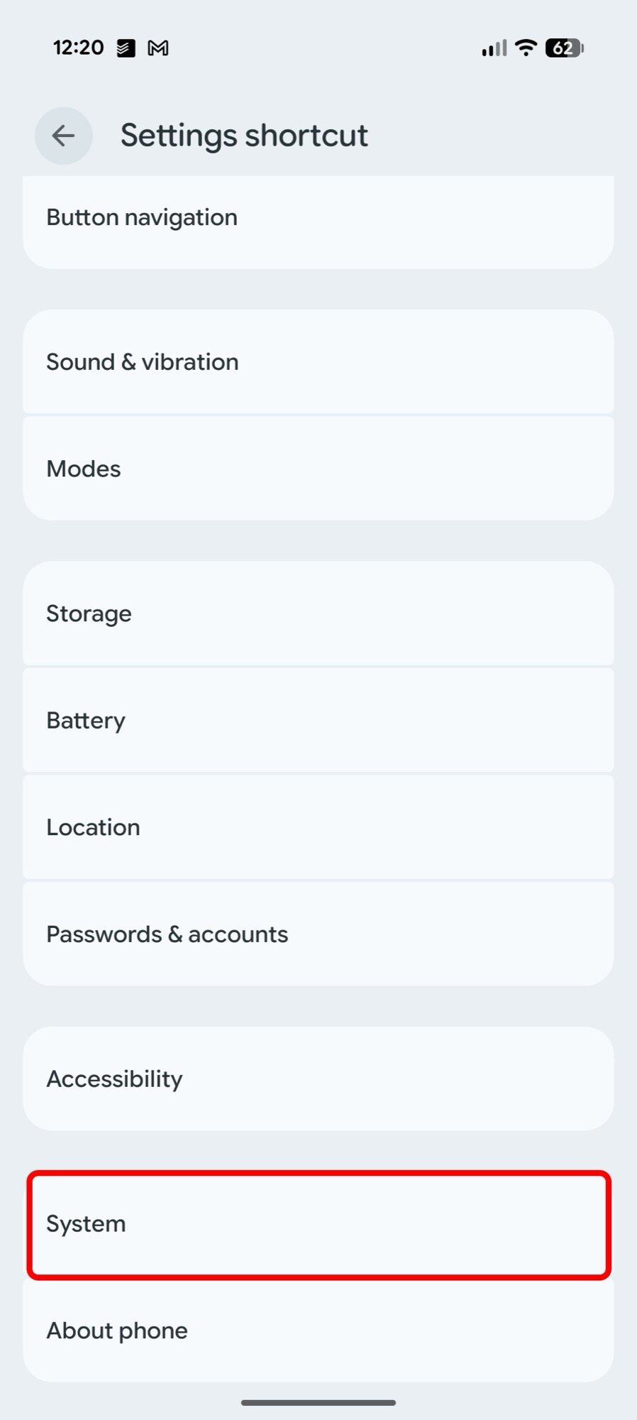 captura de tela adicionando configurações do widget da tela inicial atalho do menu do sistema