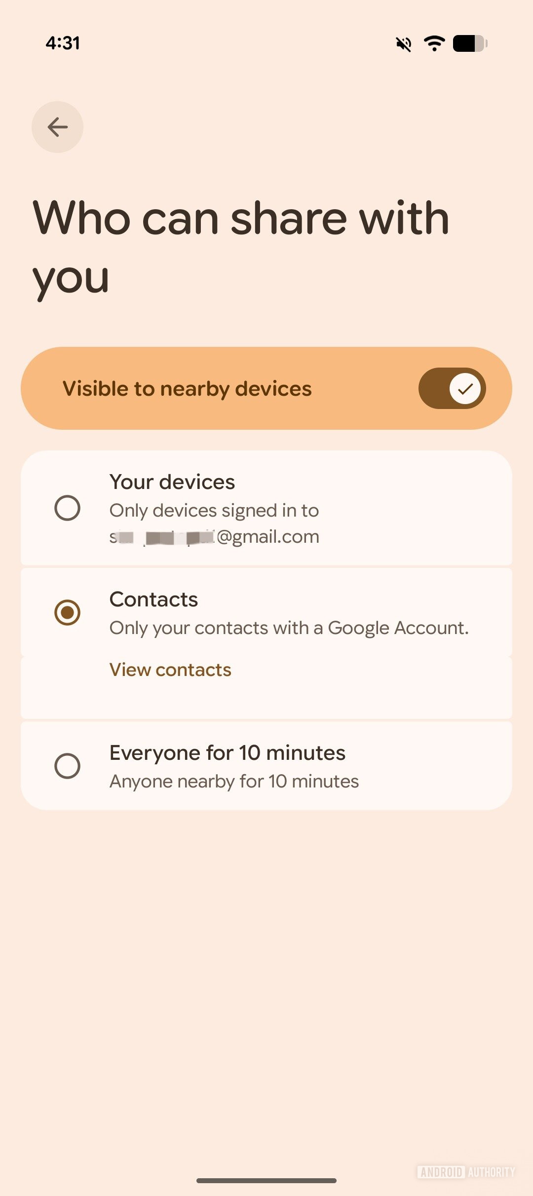 Quick Share Quem pode enviar novos