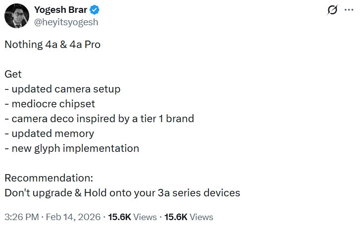 Yogesh Brar no Nothing Phone 4a e Phone 4a Pro