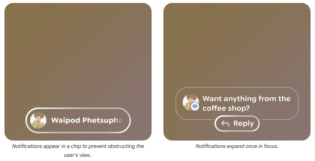 Android XR Como as notificações são tratadas nos Display AI Glasses
