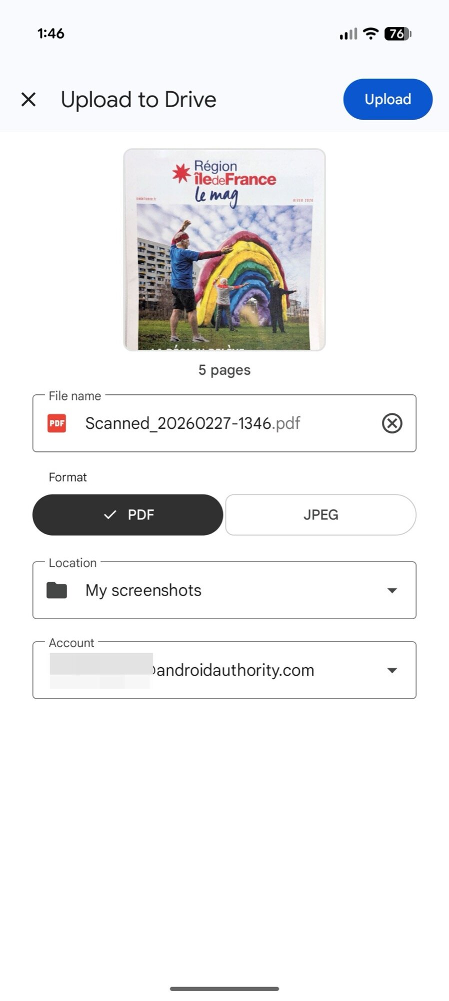 captura de tela do scanner de documentos do Google Drive como exportar 1
