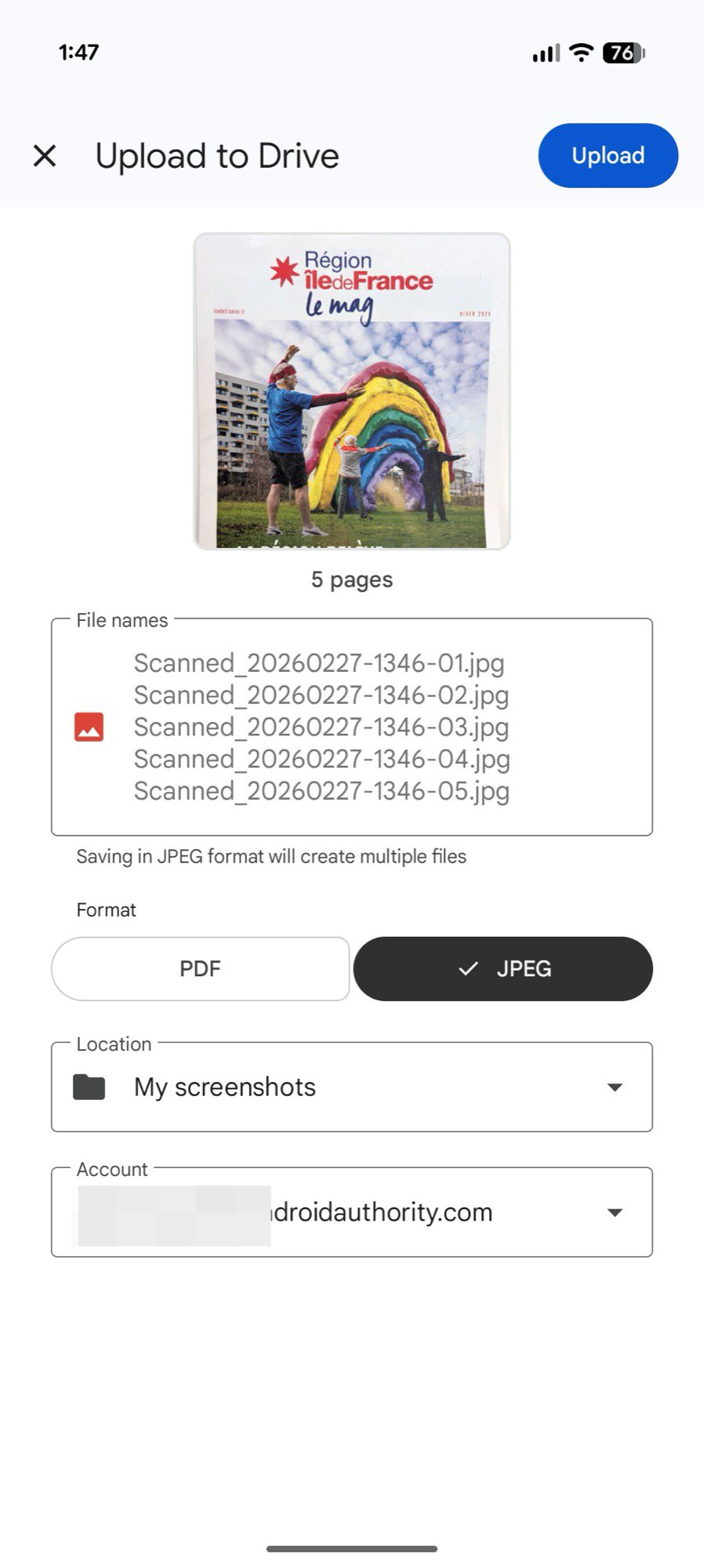 captura de tela do scanner de documentos do Google Drive como exportar 2