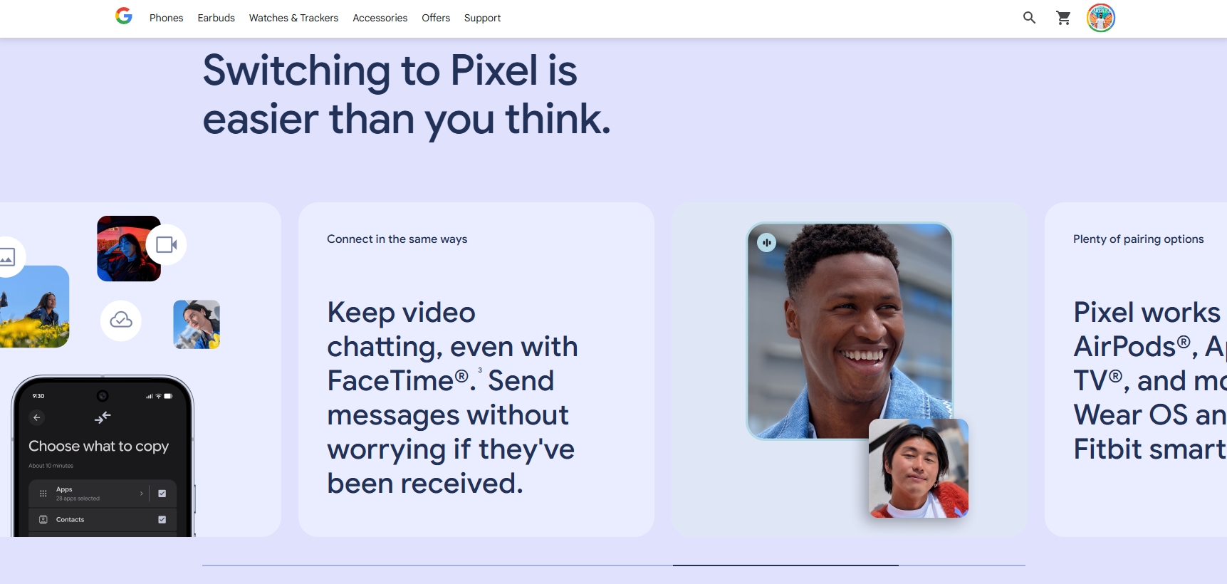 Página da Google Store do Pixel 10a com menção ao FaceTime