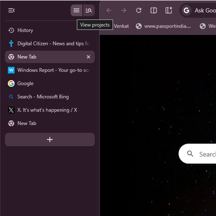 Visualização inicial de projetos de guias verticais do Chrome 1