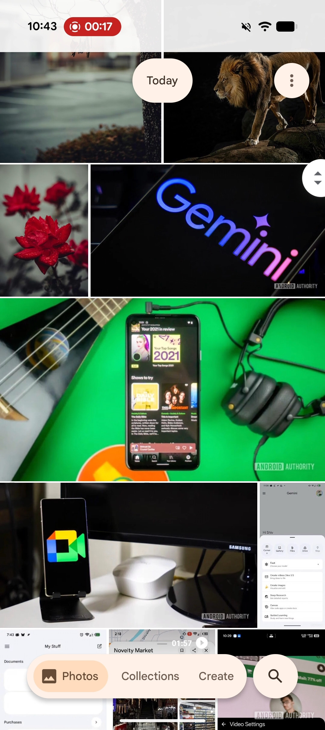 Visualização principal do Google Fotos Fotos sem rótulos de data com pílula de data