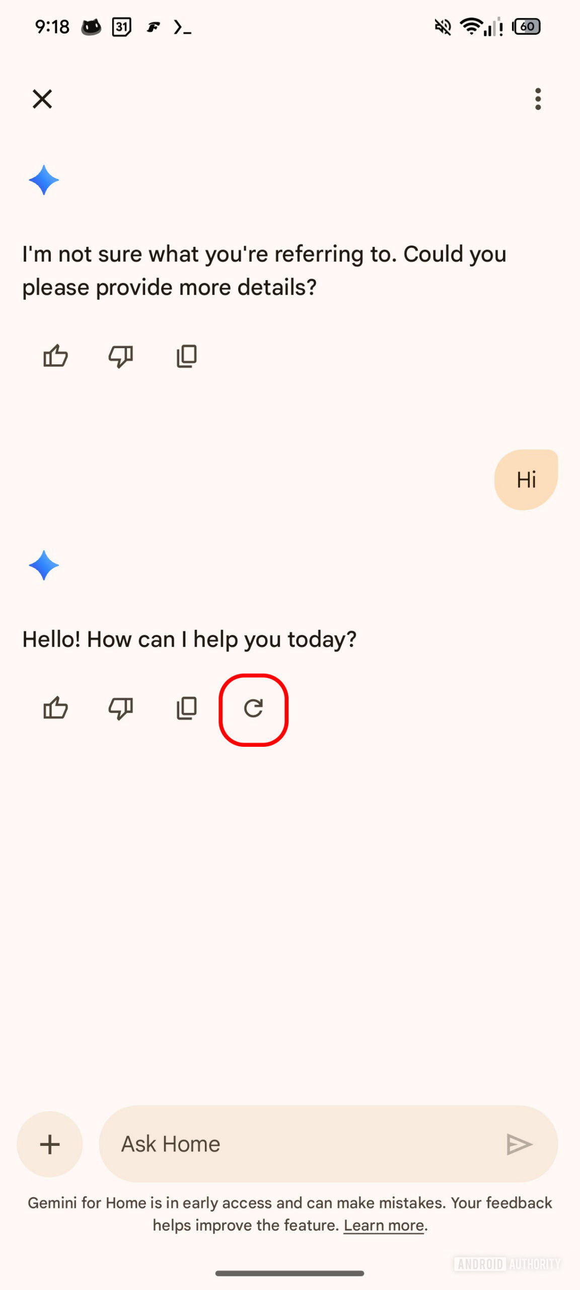Página inicial do Google Pergunte à página inicial para refazer