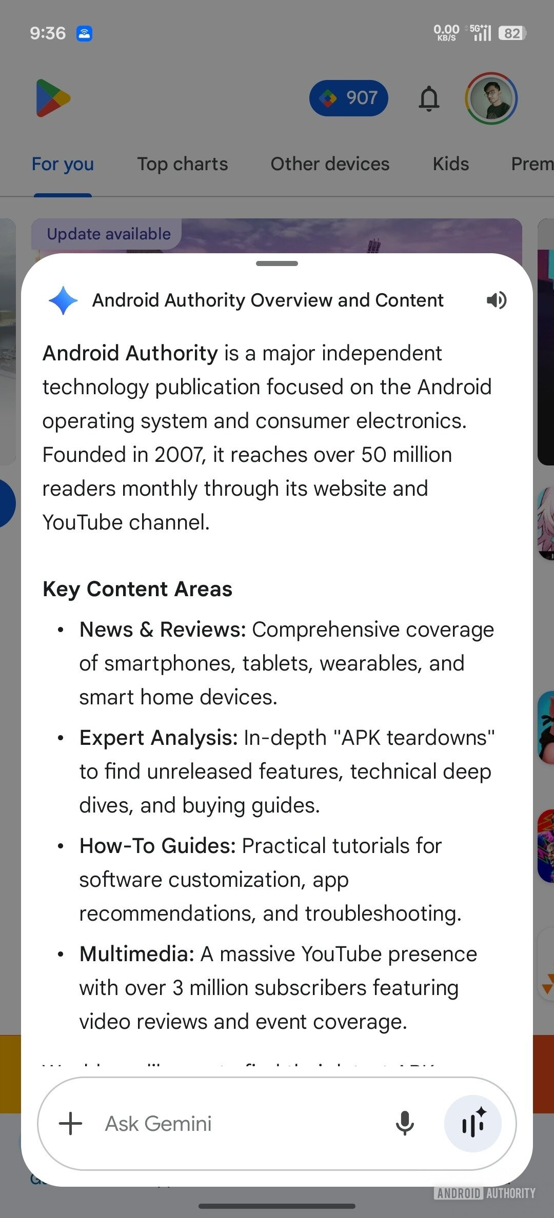 Sobreposição flutuante atual do Gemini Android