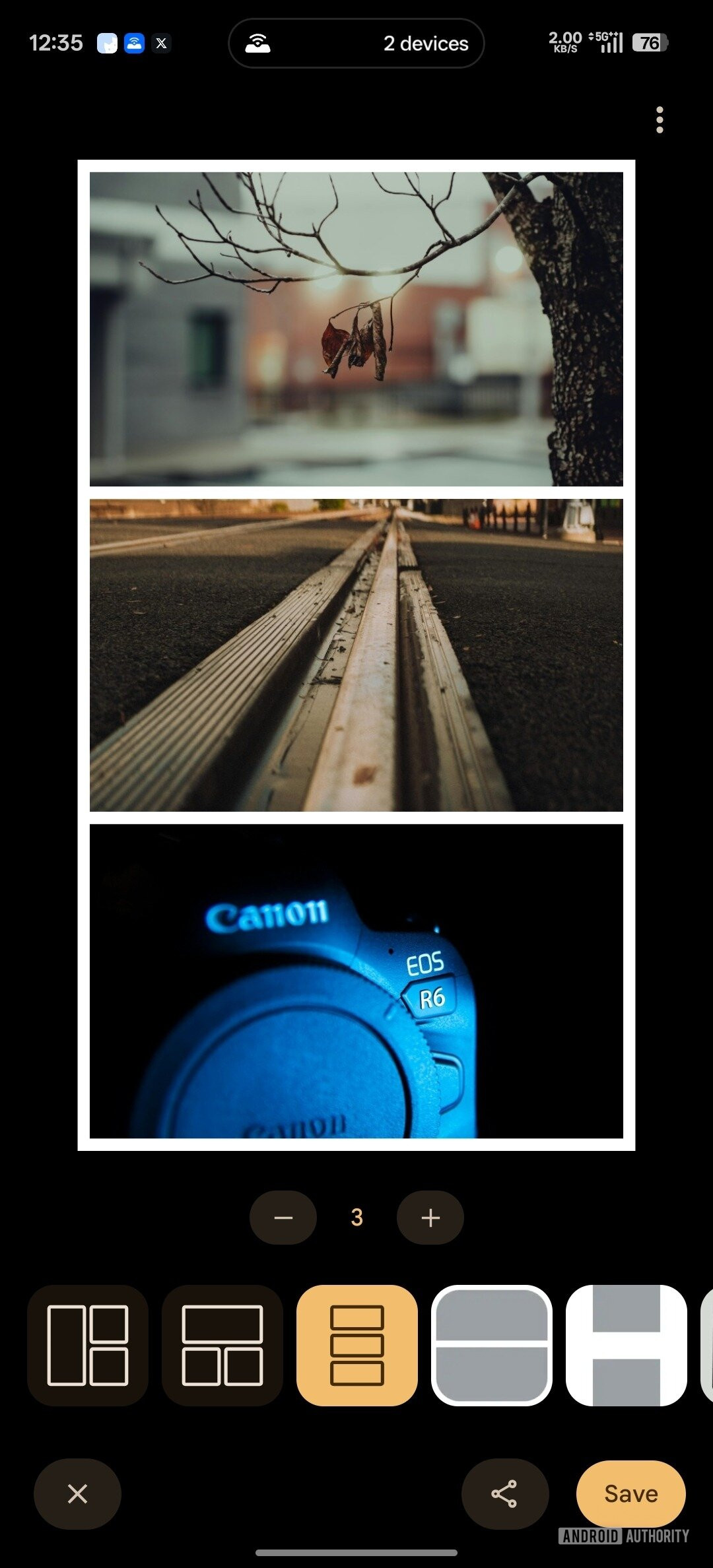 Editor de colagem do Google Fotos existente