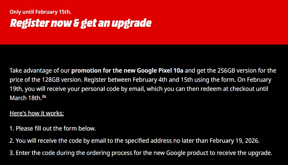 Promoção do Pixel 10a Media Markt