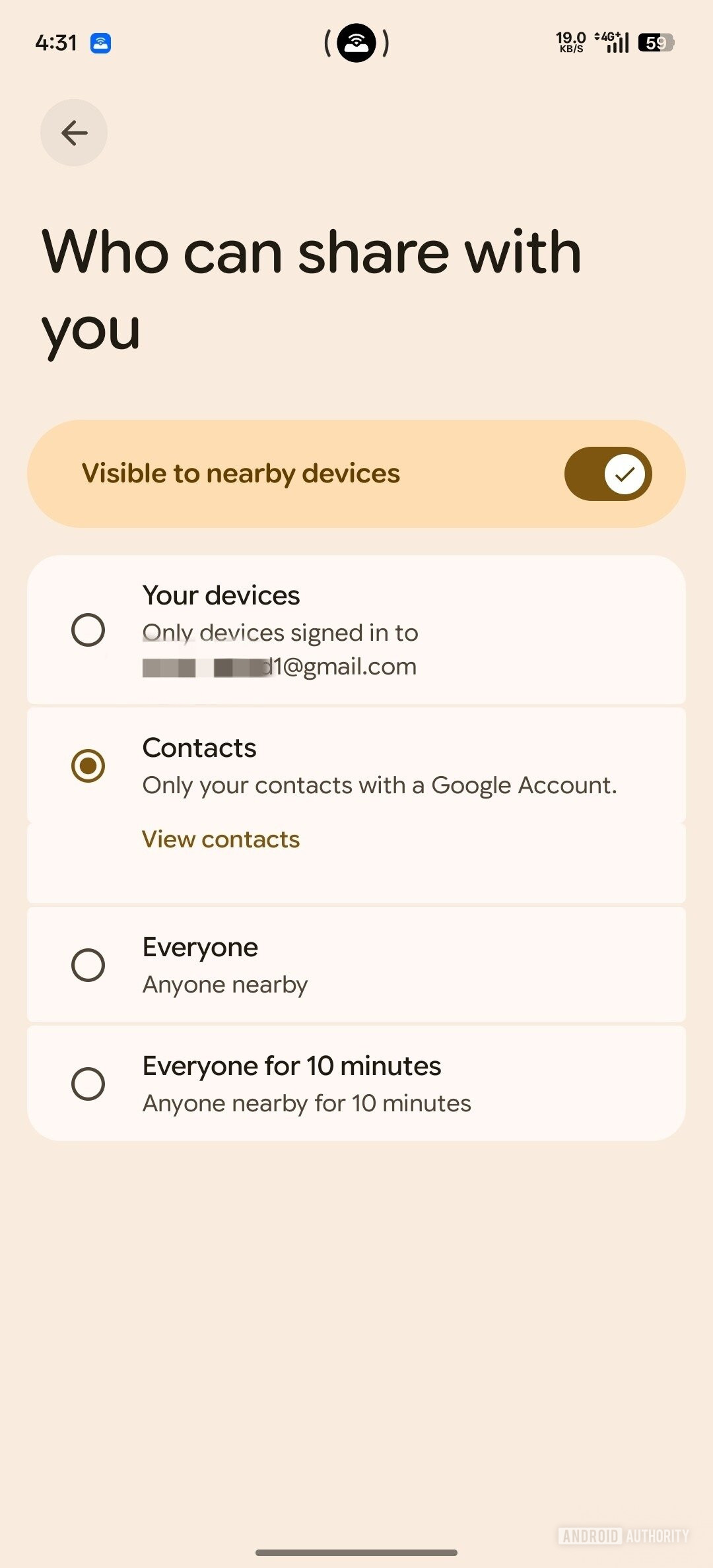 Quick Share Quem pode enviar mais antigo