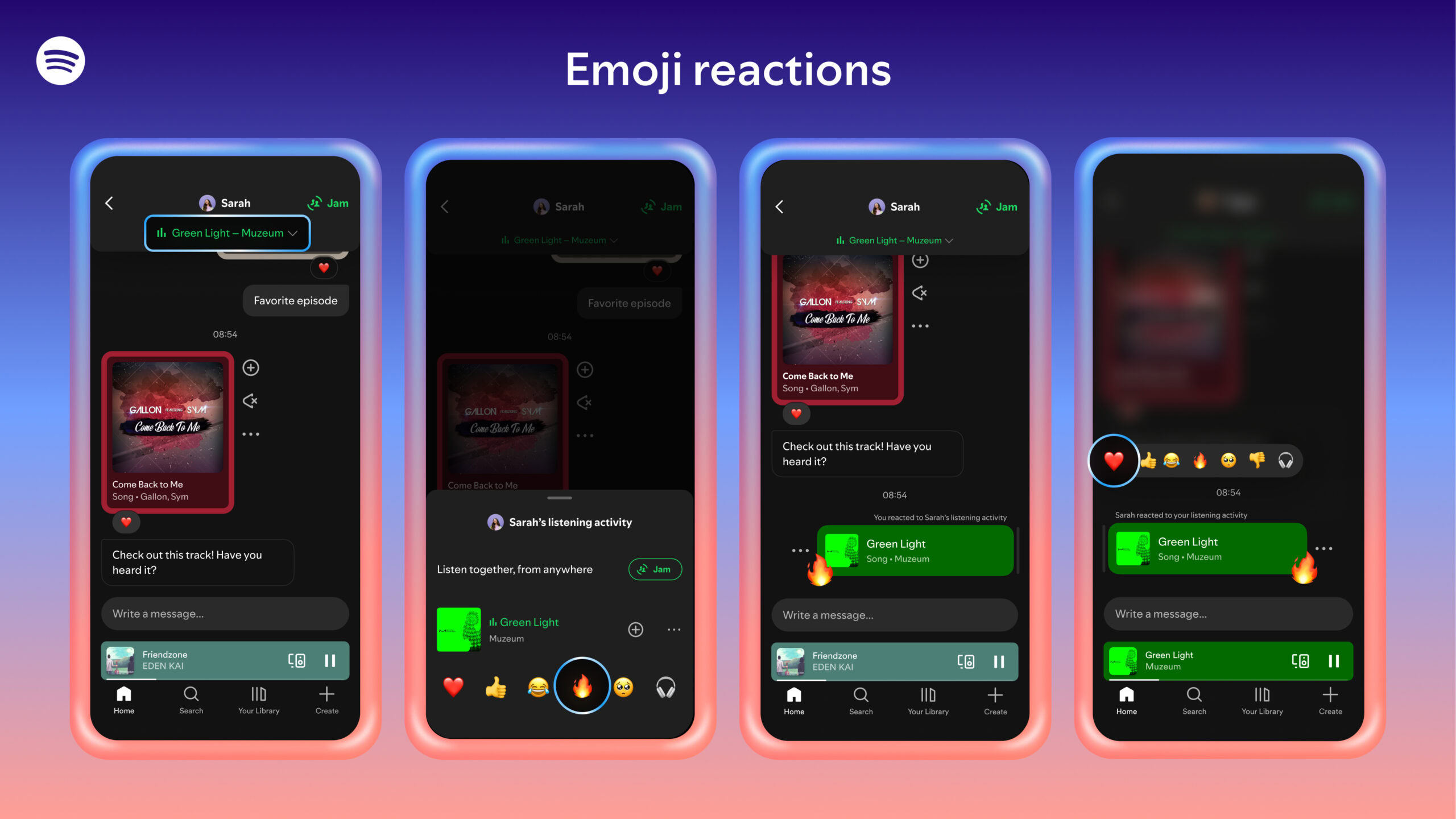 Atividade de escuta do Spotify Reações de Emoji Atividade de escuta do Spotify Reações de Emoji