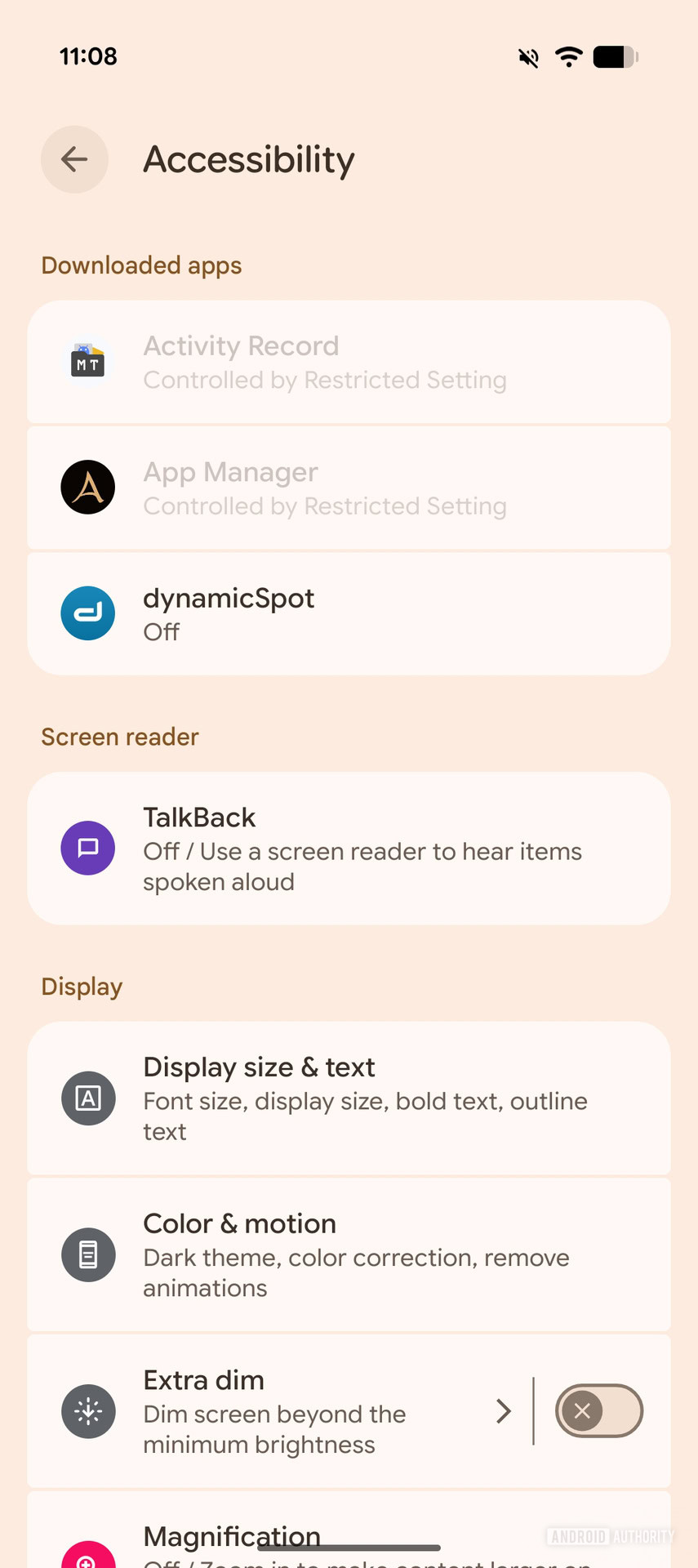 Alterações nas ferramentas de acessibilidade do modo de proteção avançada do Android Canary 2602 (1)