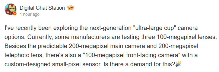 Digital Chat Station câmeras triplas de 100 MP e câmera selfie