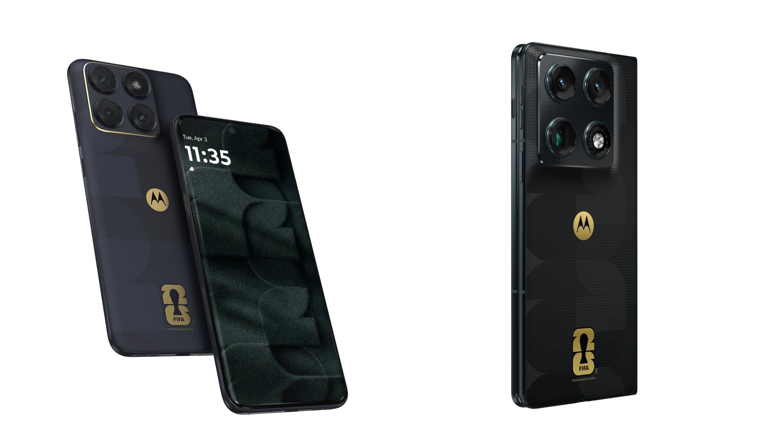 Motorola Edge 70 Fusion e Razr Fold FIFA Edition Motorola Edge 70 Fusion e Razr Fold FIFA Edition lado a lado