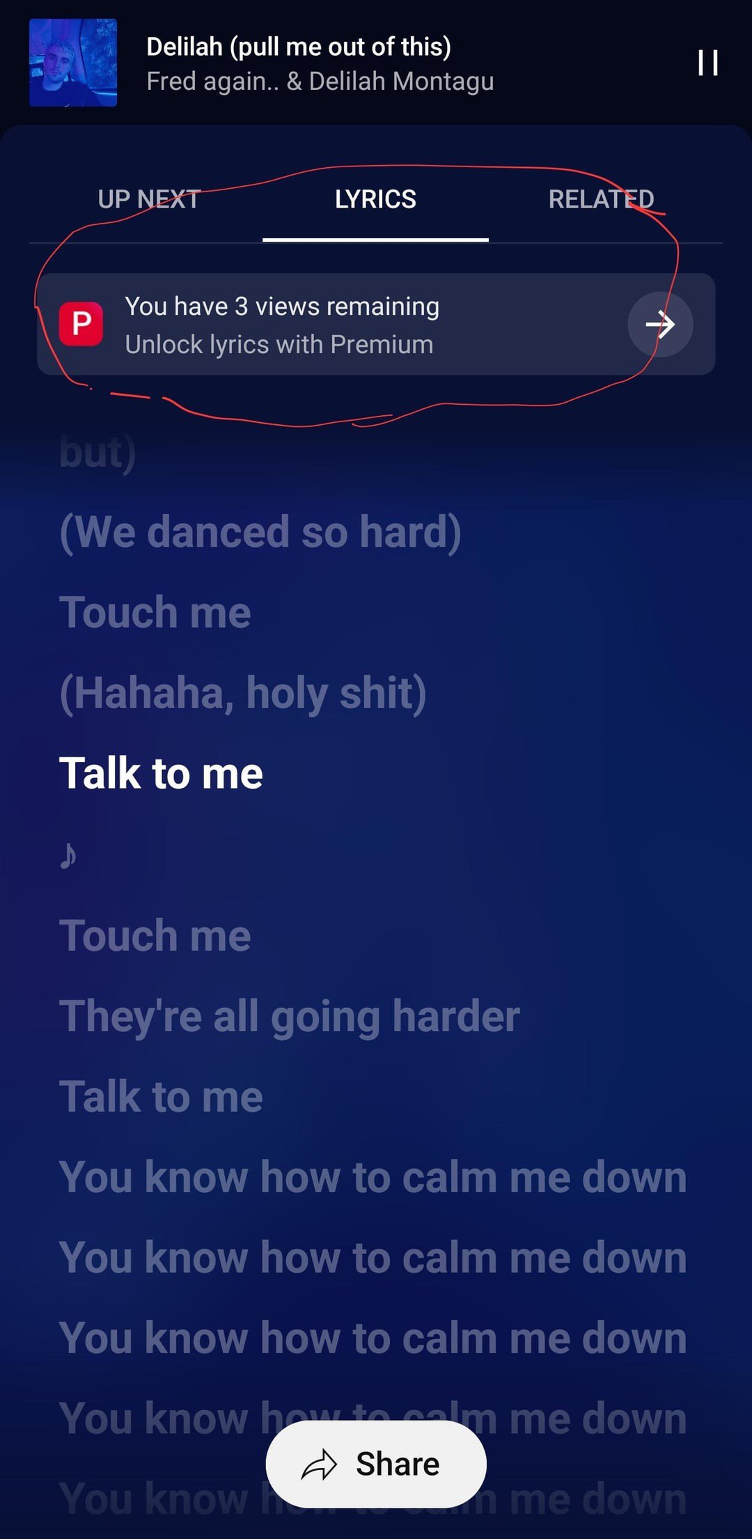 Acesso pago às letras do YouTube Music