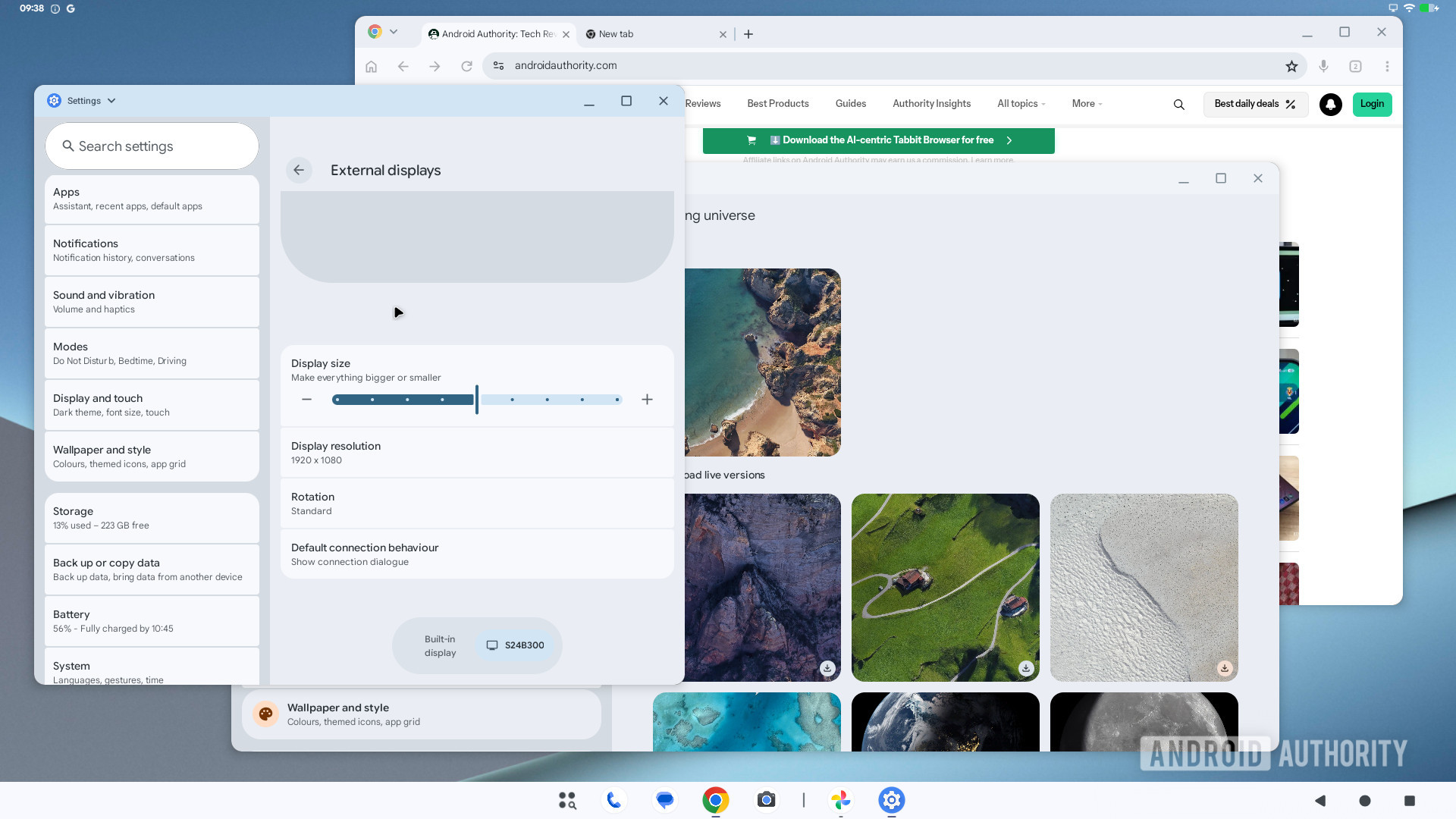 Menu de configurações do modo desktop Android