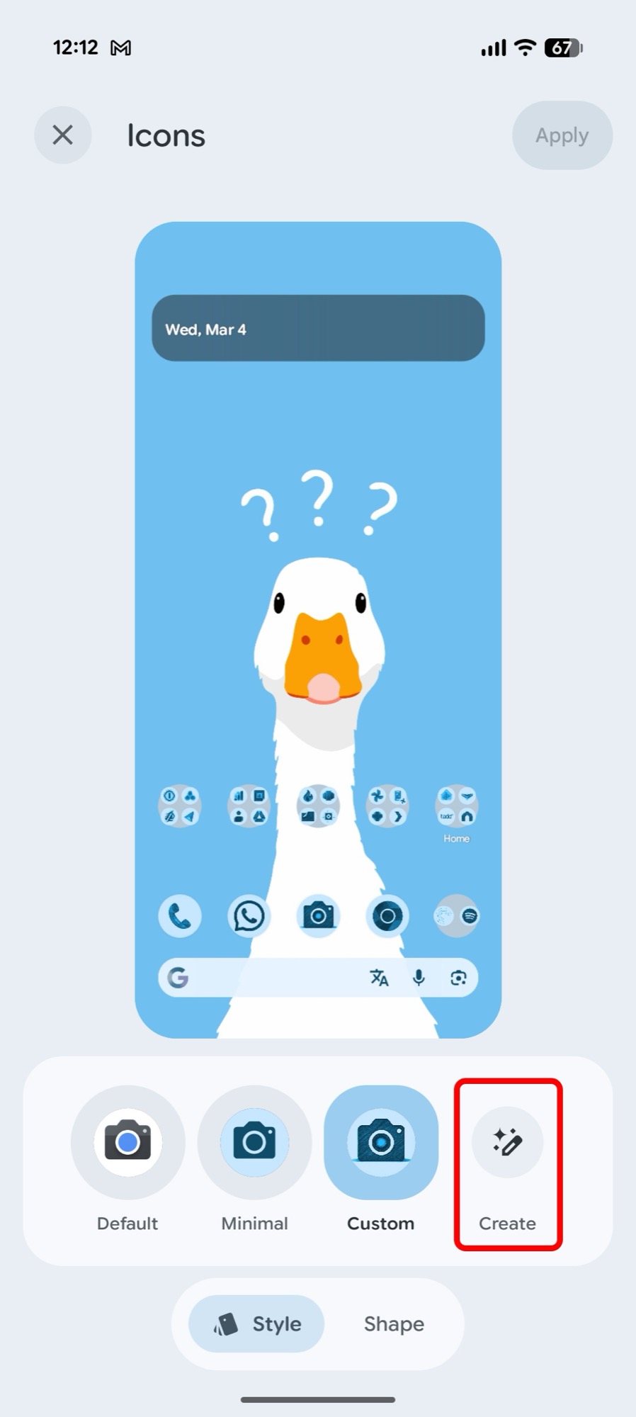 captura de tela android 16 qpr3 ícones de estilo de papel de parede criar