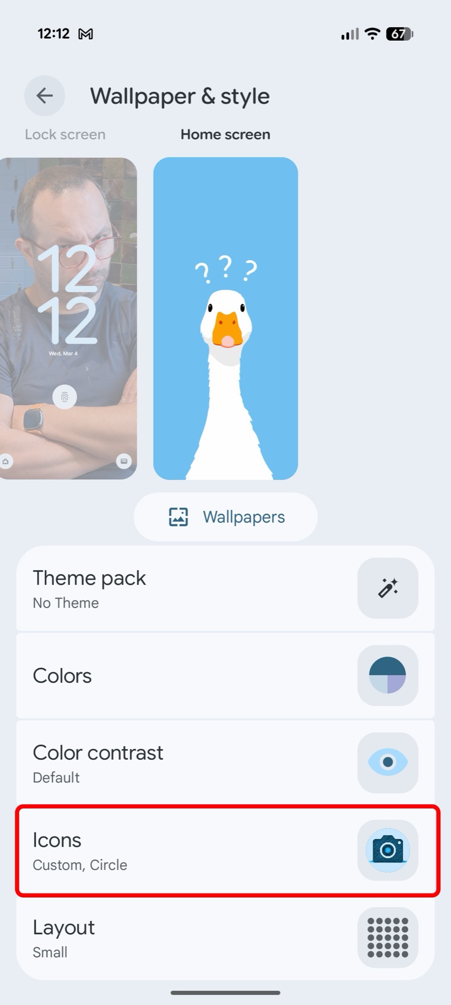 captura de tela android 16 qpr3 ícones de estilo de papel de parede