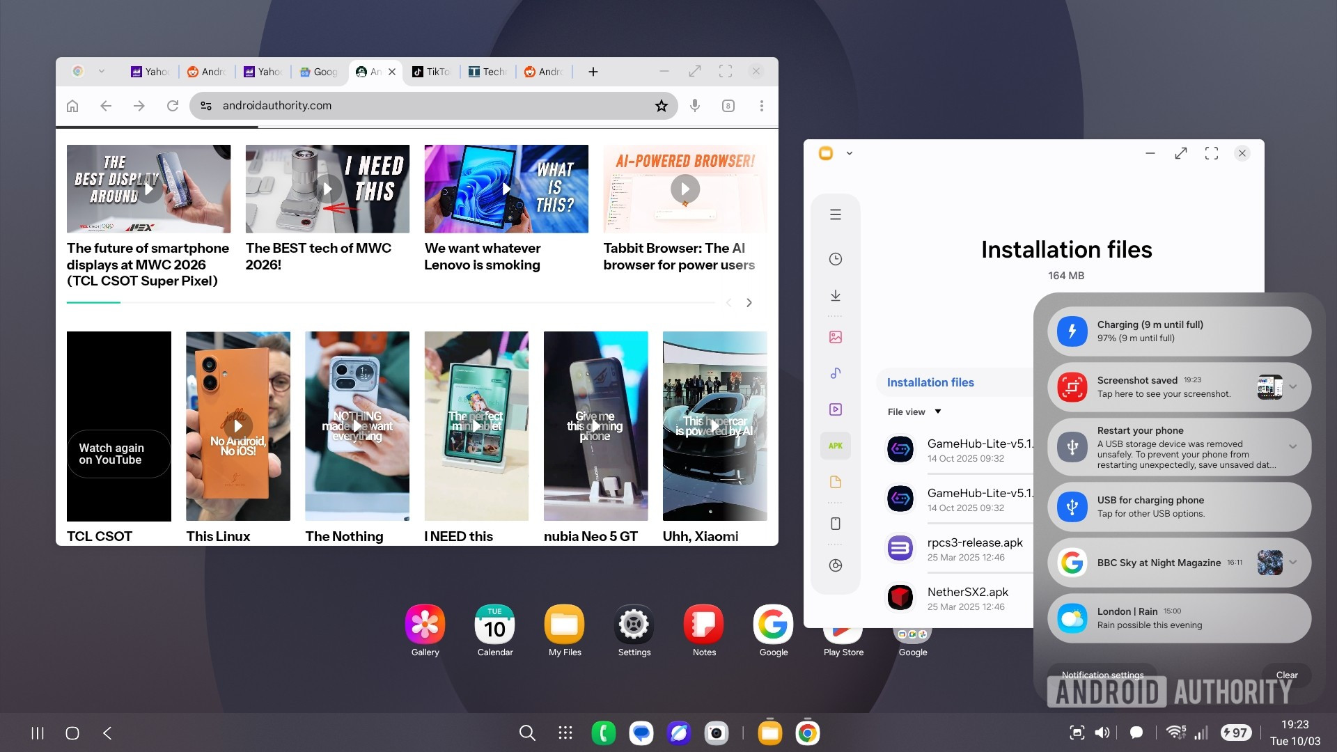 Painel de notificação Samsung Dex