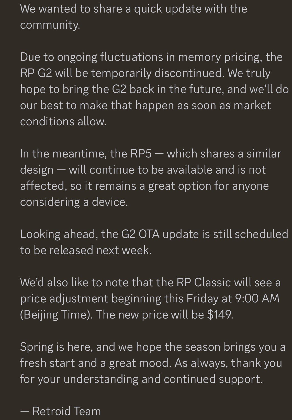 Retroid descontinuou o Pocket G2