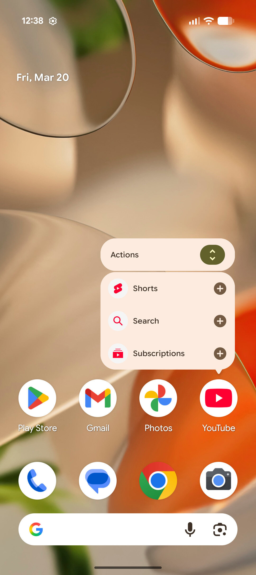 Menu de toque longo redesenhado