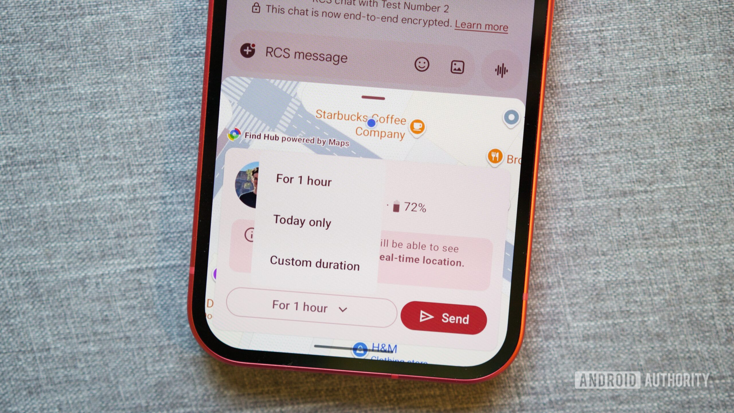Mensagens do Google, compartilhamento de localização em tempo real, personalizar herói do tempo Personalização do tempo de compartilhamento com compartilhamento de localização em tempo real no Mensagens do Google.