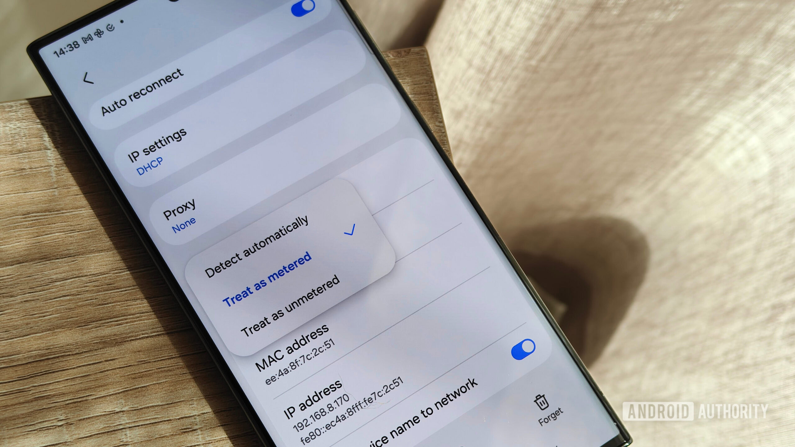 opção para tratar uma conexão como medida no Samsung Galaxy S23 ultra