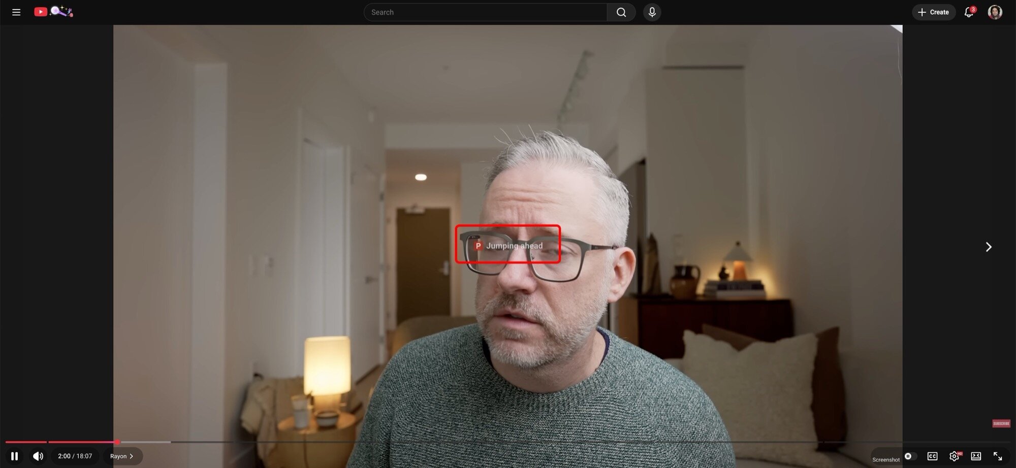 Captura de tela da área de trabalho do YouTube avançando
