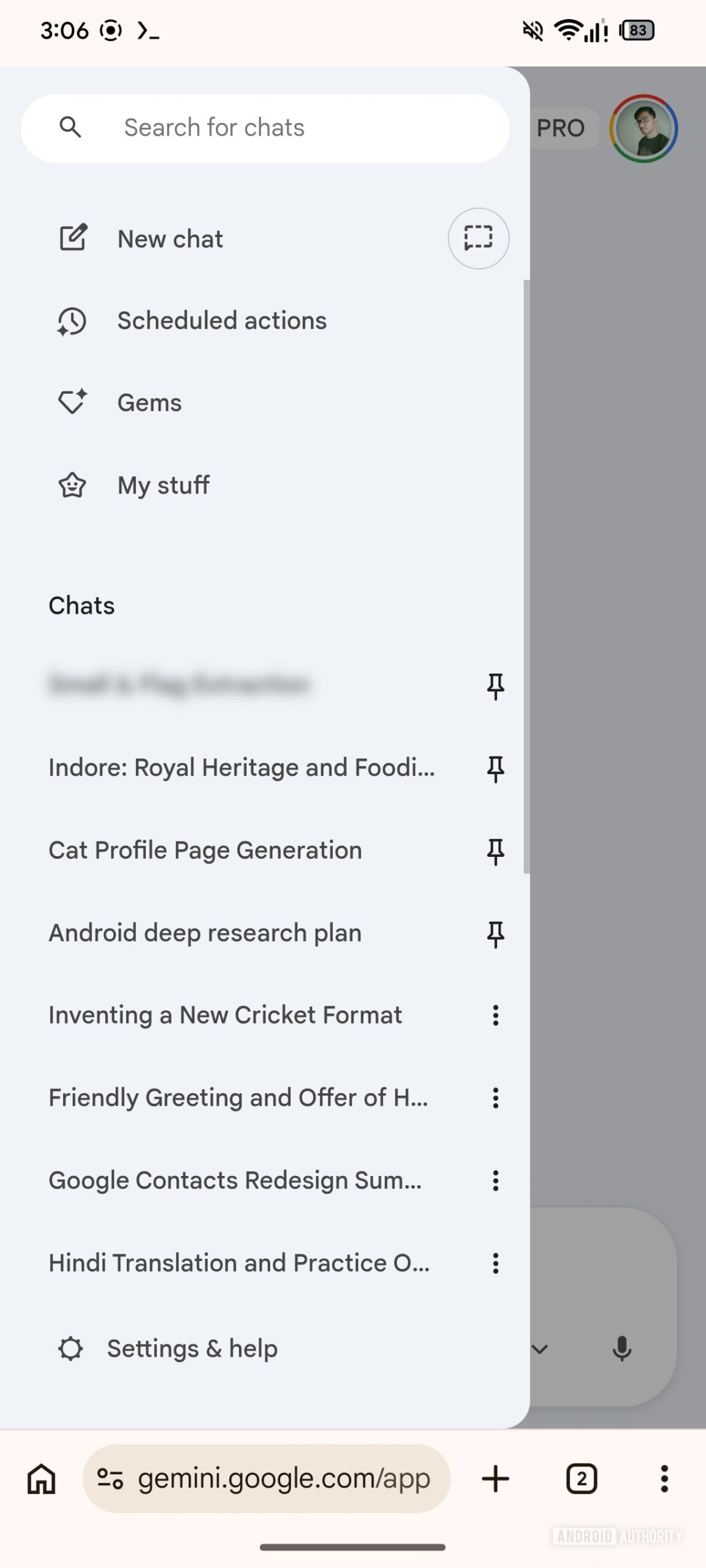 Gemini na web móvel UI atual
