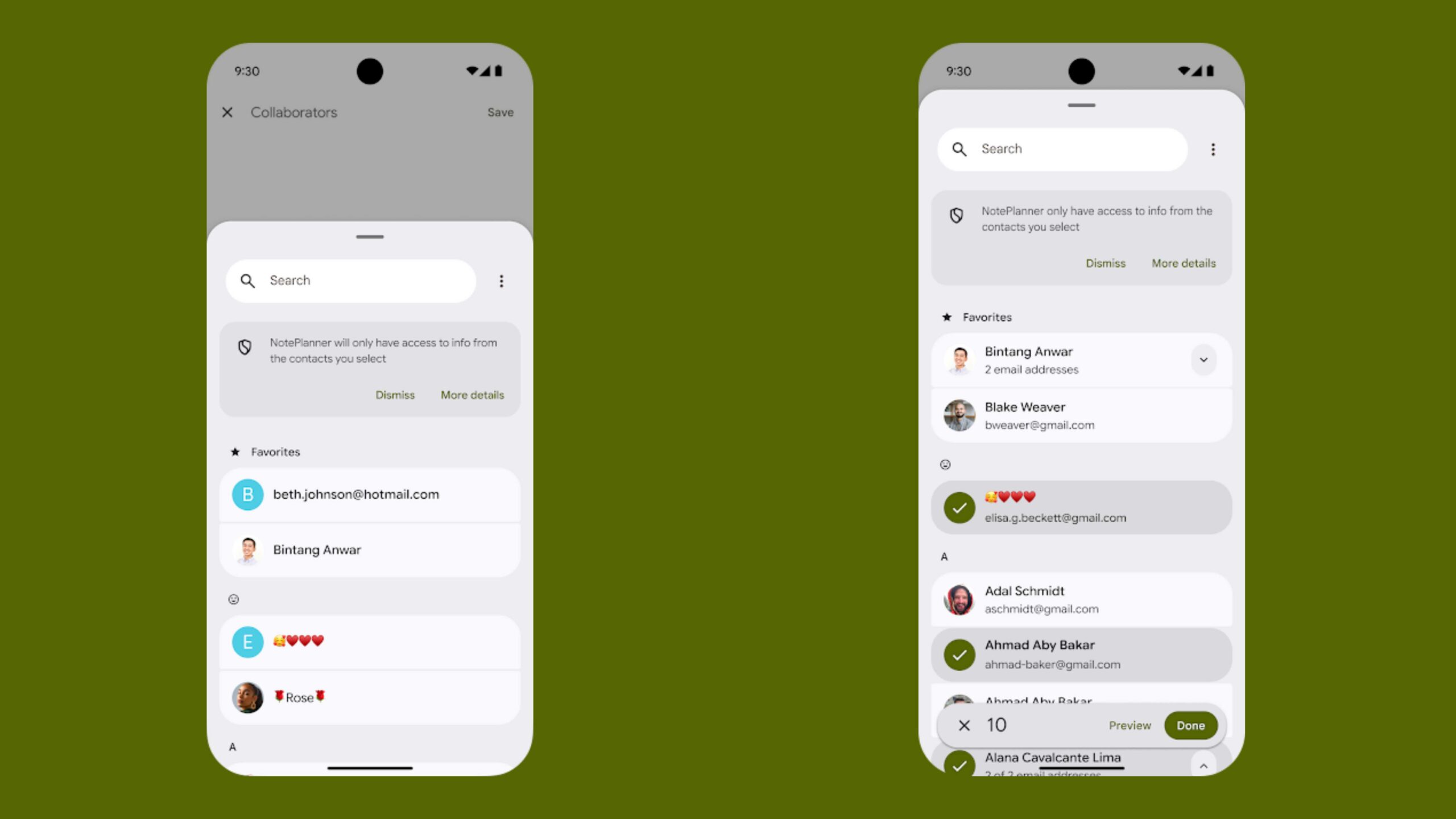 Seletor de contatos do Android 17 Capturas de tela de exemplo do Seletor de contatos do Android 17 em ação.