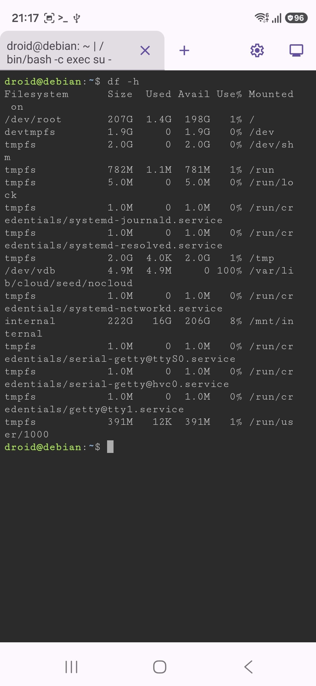Suporte para balão de armazenamento de terminal Linux One UI 8.5 Dylan H