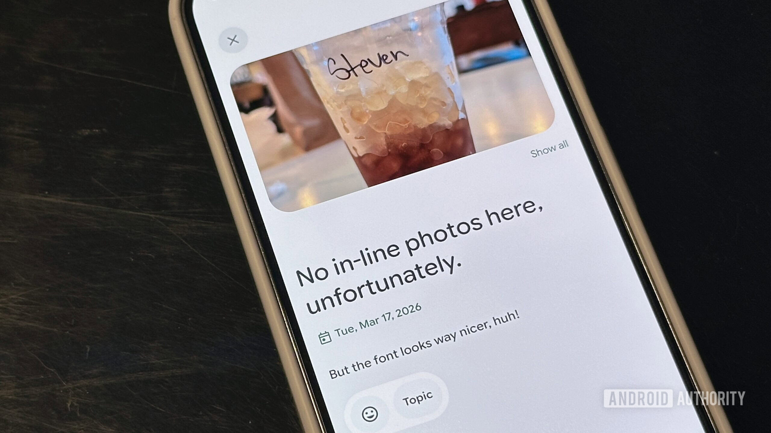 Visualização de entrada do Google Journal, sem fotos em linha