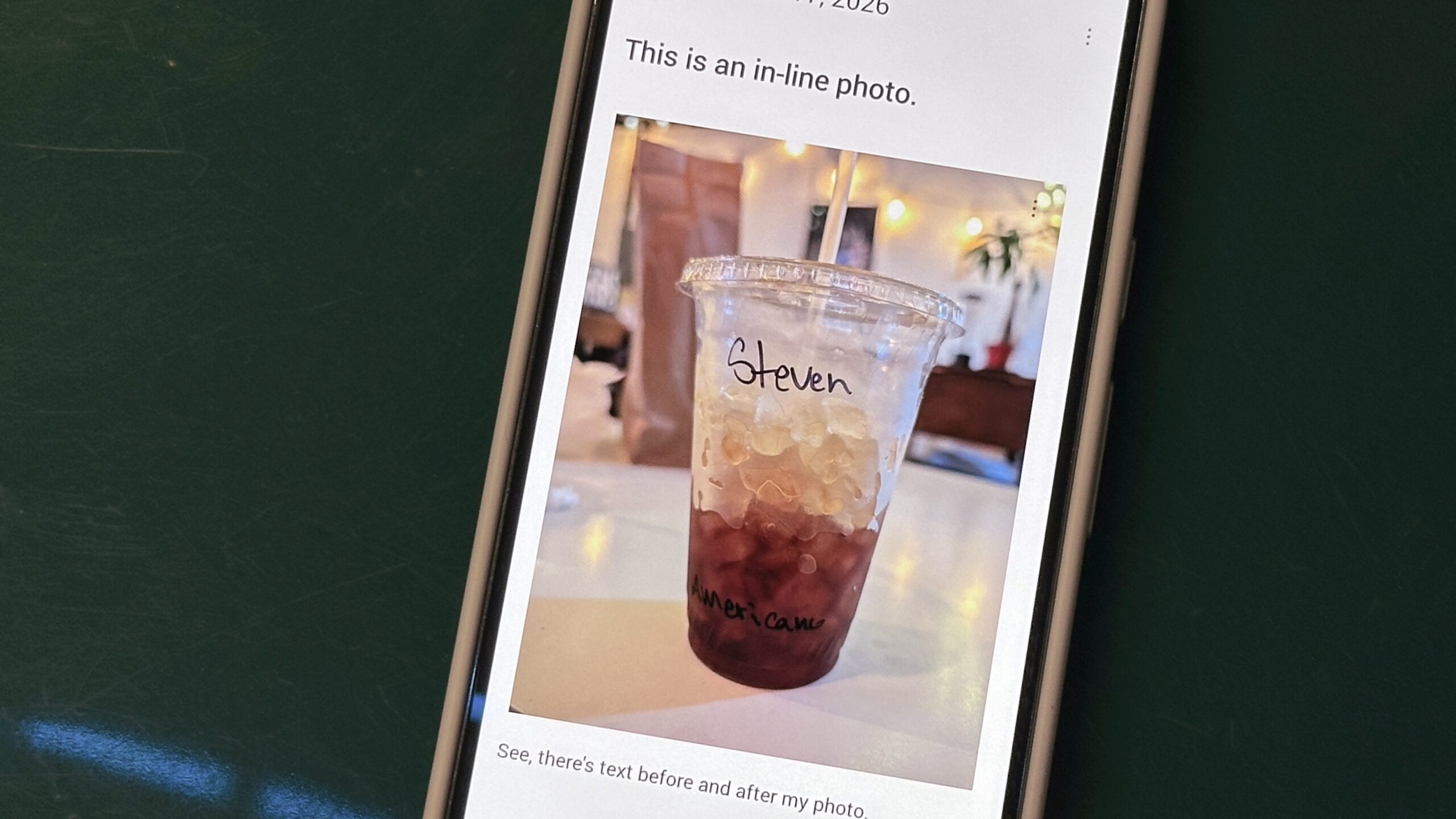 Exemplo de fotos em linha do diário do primeiro dia