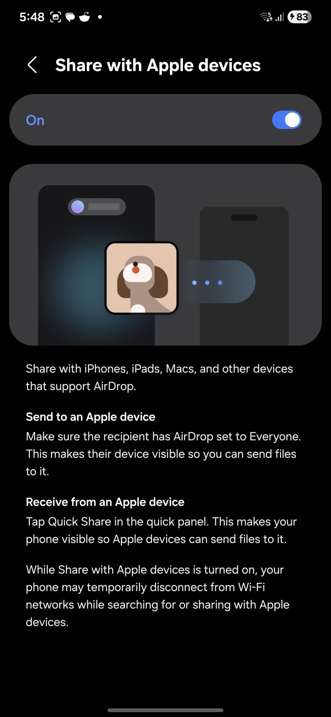 Suporte para compartilhamento rápido AirDrop no Galaxy S25 muku2121