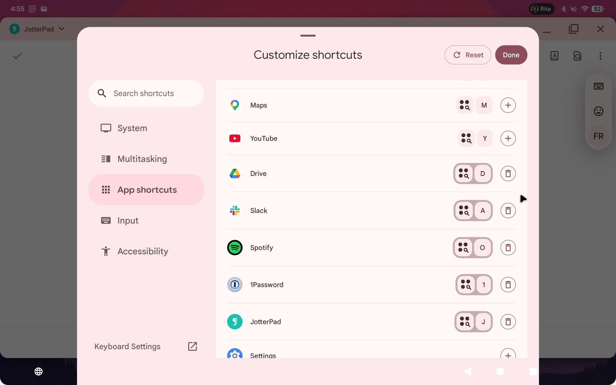 captura de tela pixel tablet android atalhos de teclado aplicativos personalizados