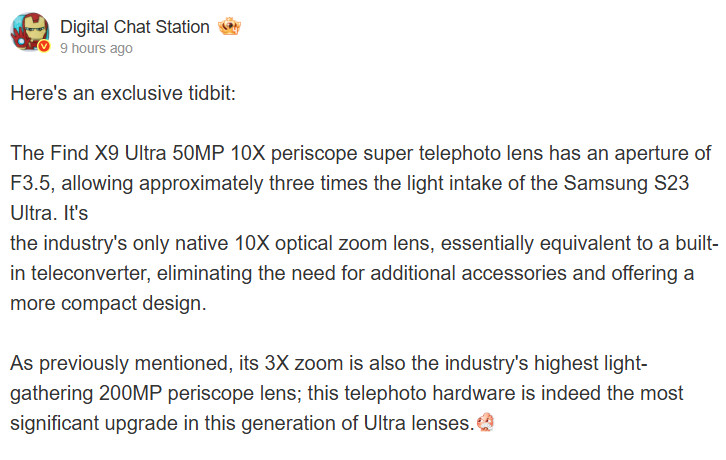 Estação de bate-papo digital OPPO Find X9 Ultra com abertura de câmera 10x