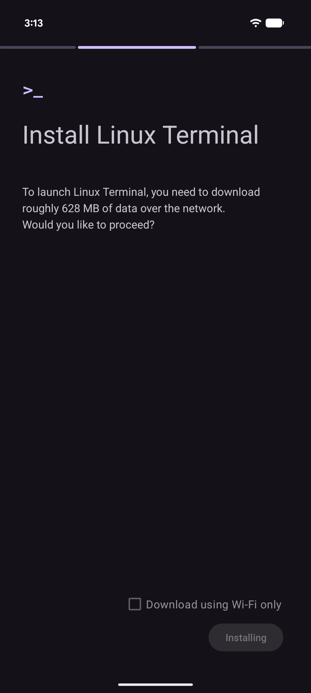 Instalação do terminal Android 17