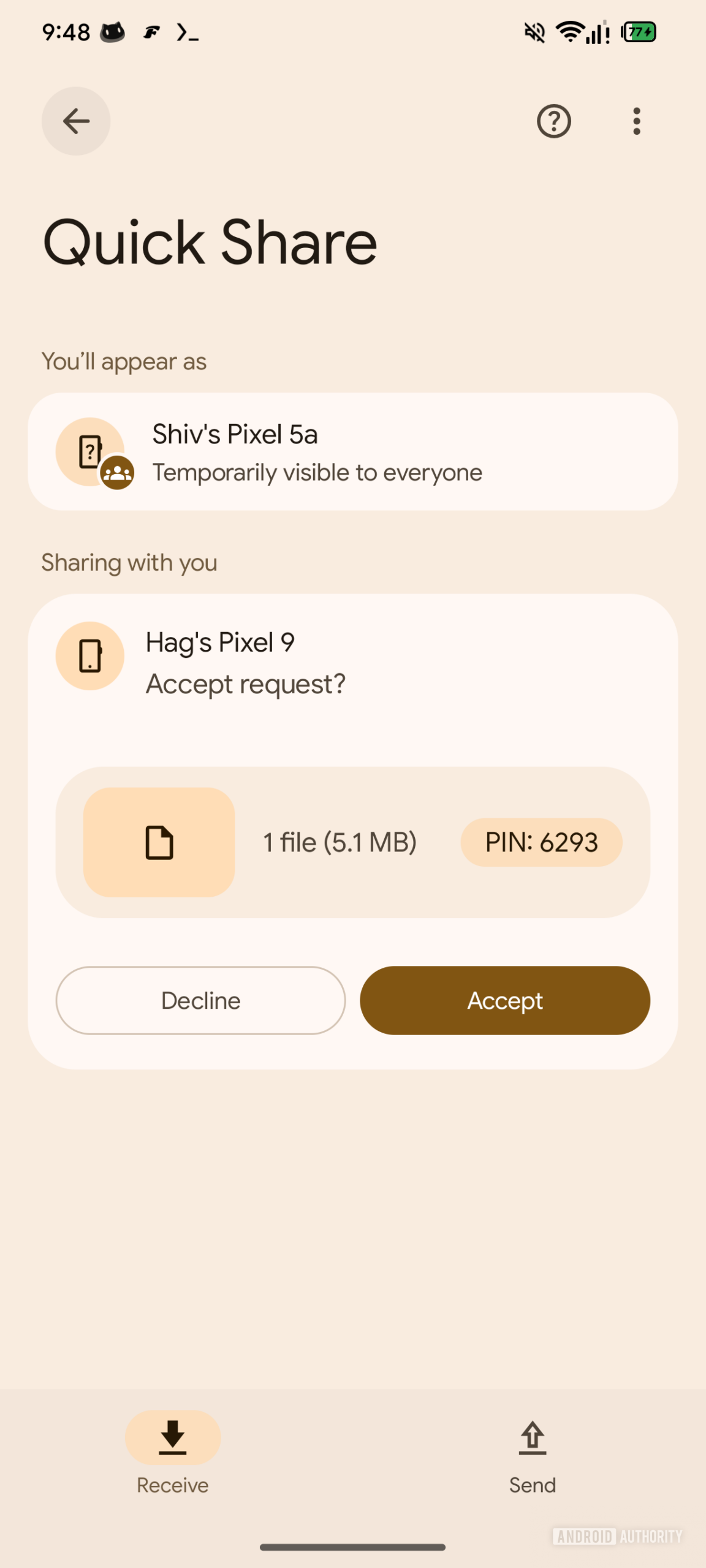 Solicitação de aceitação de compartilhamento rápido