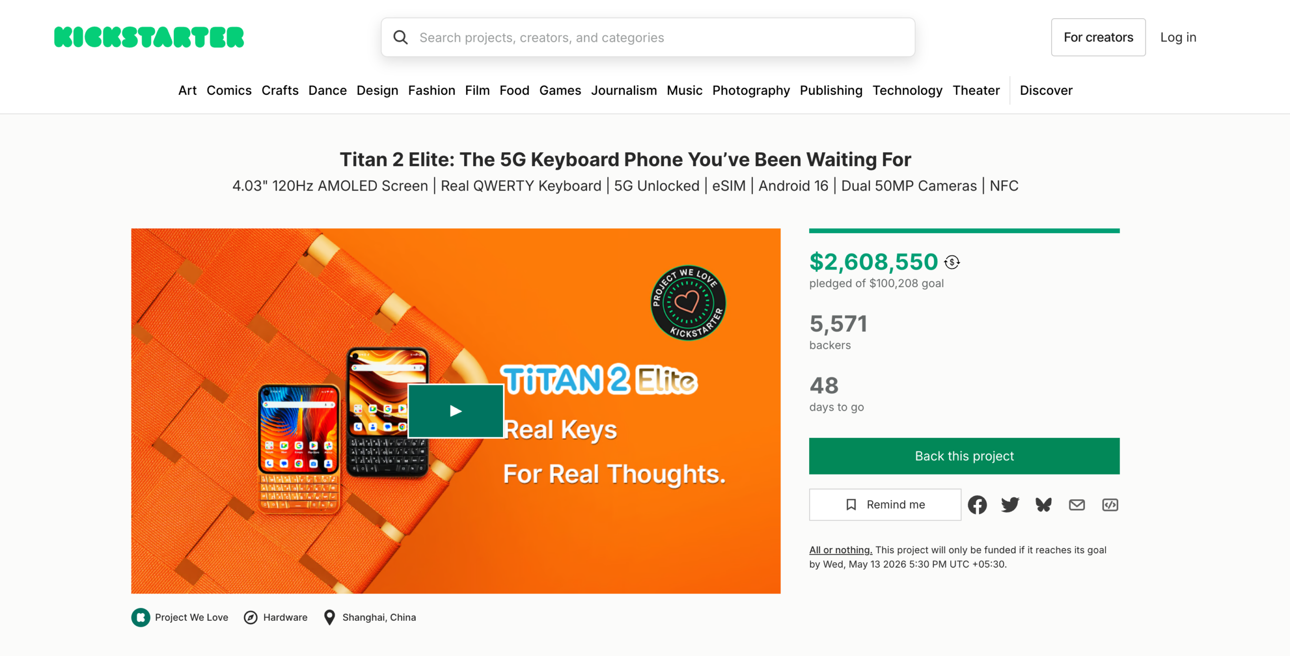 Captura de tela 2026 03 26 às 16h25.39 Kickstarter Unihertz Titan 2 Elite Pro