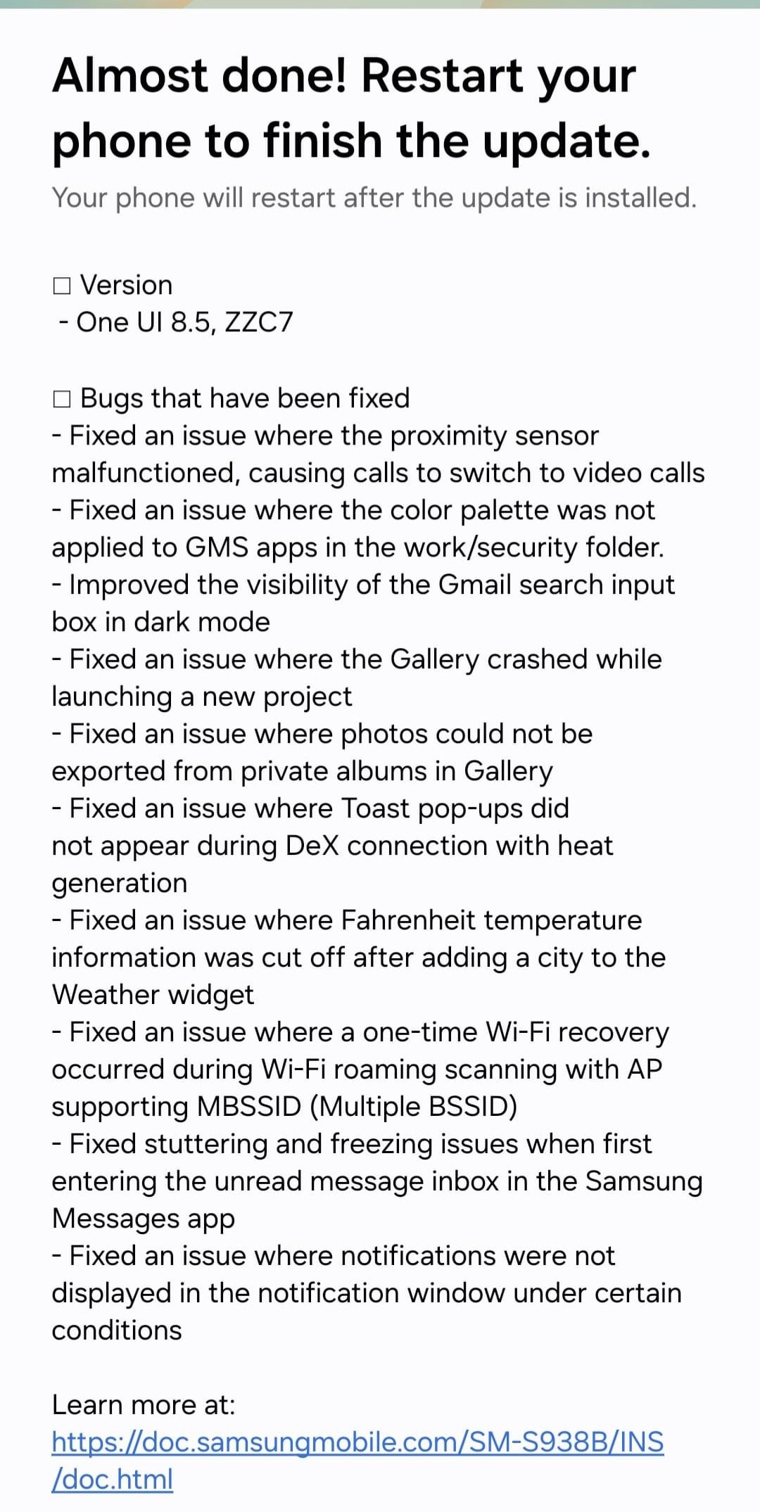 Registro de alterações do Galaxy S25 One UI 8.5 beta 7