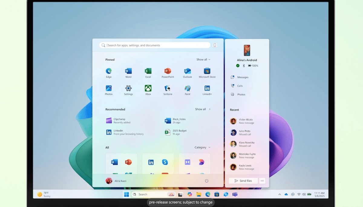 Microsoft Windows 11 começa melhor o link do telefone