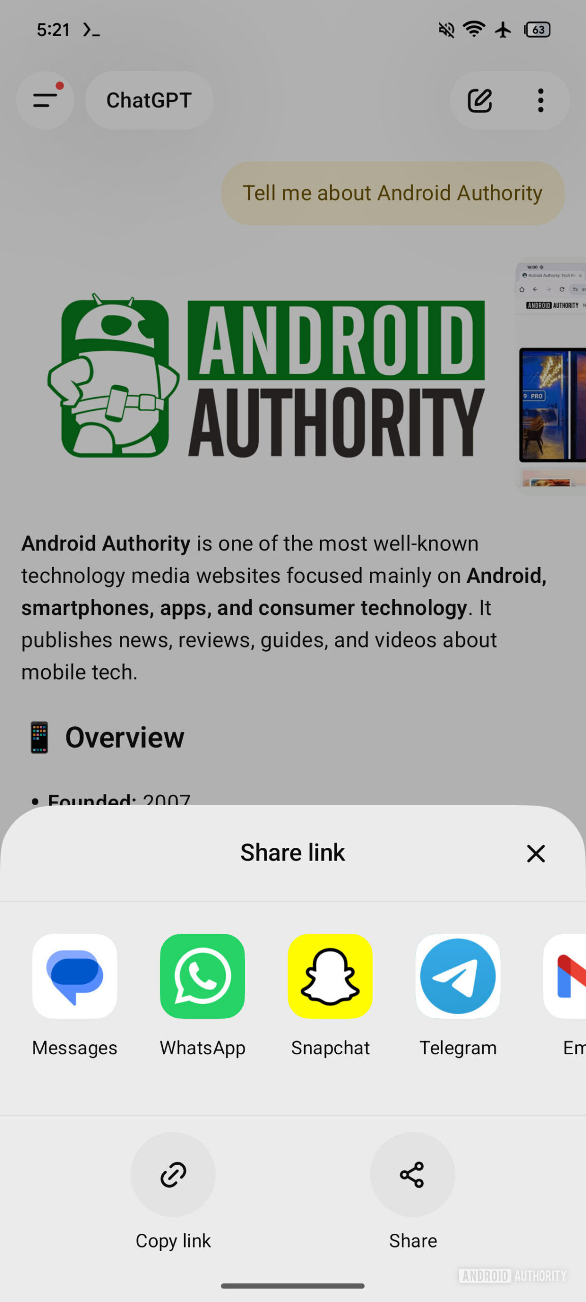 Folha de compartilhamento personalizada ChatGPT 1