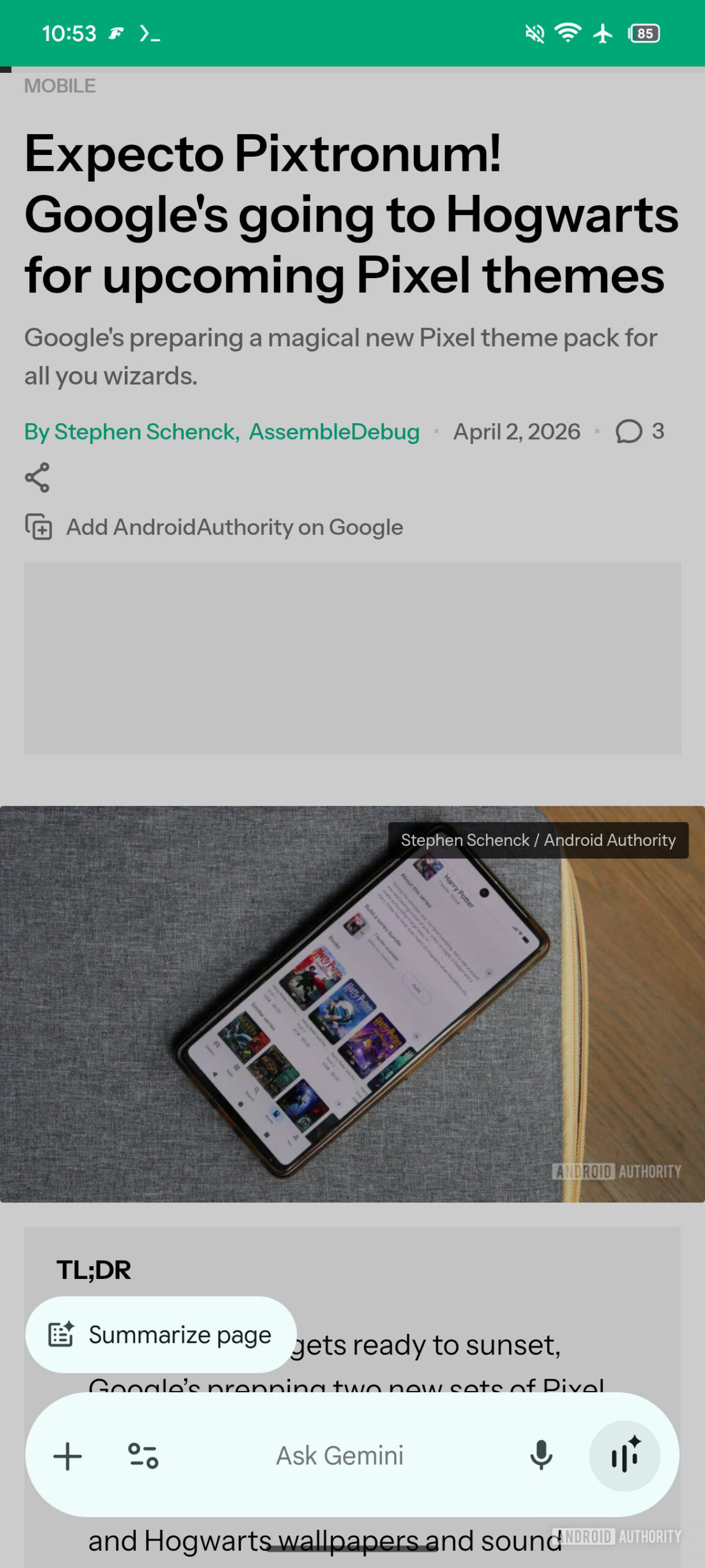 Barra flutuante 2 com tema de cores de sobreposição Gemini Live