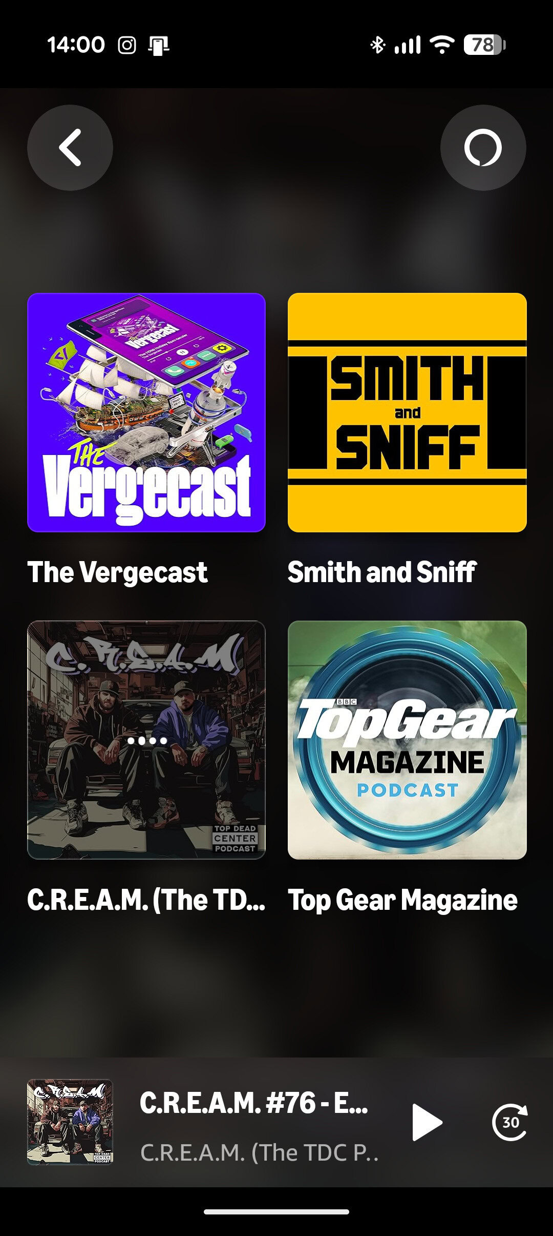 Modo carro de podcasts musicais da Amazon