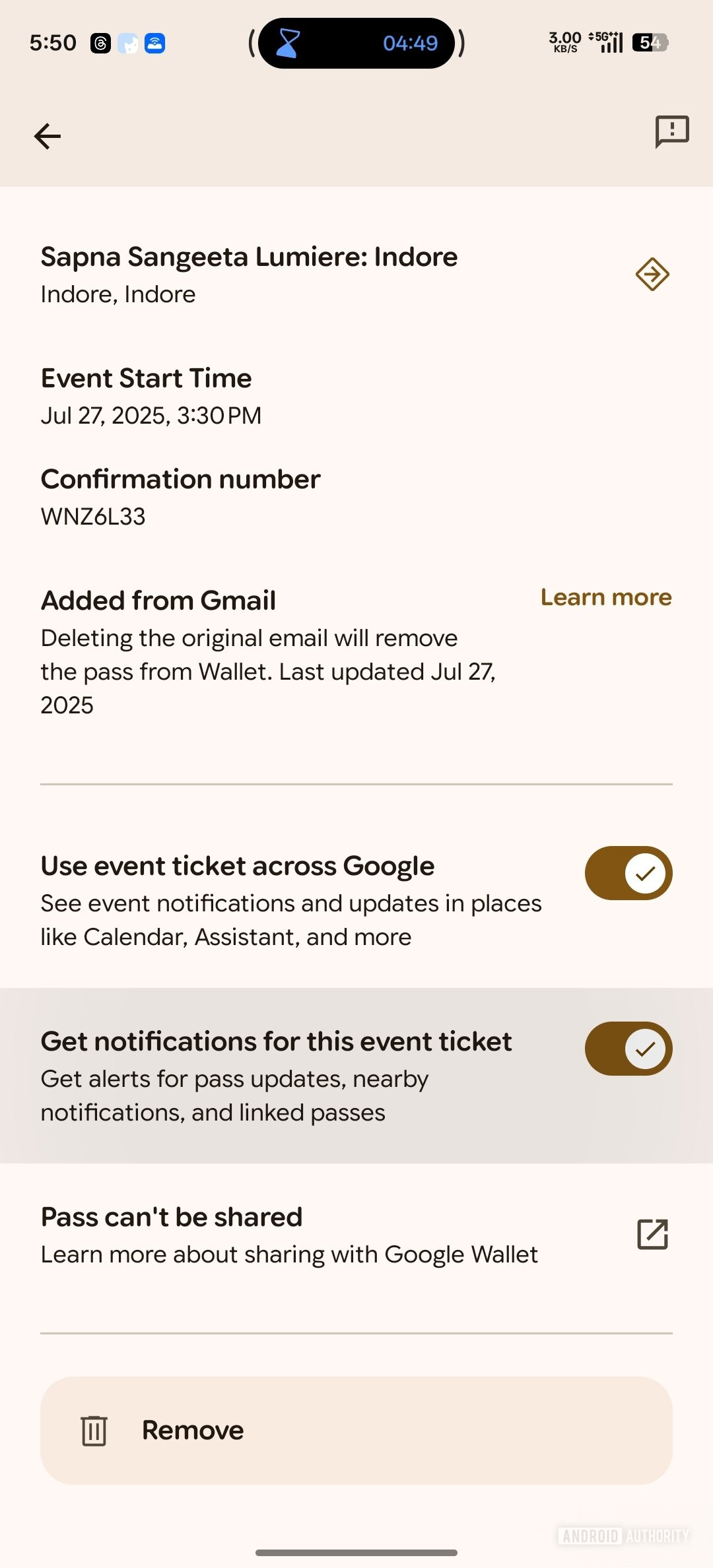 Notificação de passagem da Carteira virtual do Google nas proximidades